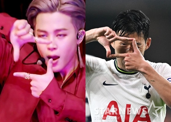 방탄소년단 지민(BTS JIMIN)과 손흥민 선수(/AFPBBNews=뉴스1=스타뉴스)