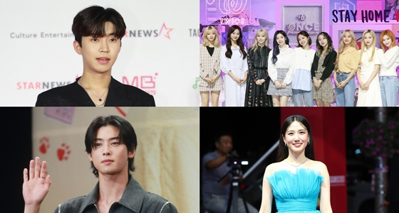 임영웅(사진 왼쪽 위부터 시계방향으로), 트와이스, 박은빈, 차은우./사진=스타뉴스, JYP엔터테인먼트(트와이스 사진)