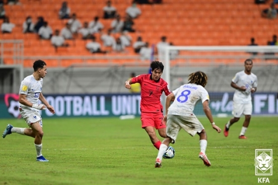 U-17 월드컵 한국(빨간색 유니폼)-프랑스 경기. /사진=대한축구협회 제공