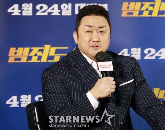 배우 마동석이 11일 오전 서울 메가박스 성수점에서 진행된 영화 '범죄도시4'(감독 허명행) 제작발표회에 참석해 질문에 답하고 있다. /2024.03.11 /사진=이동훈 기자