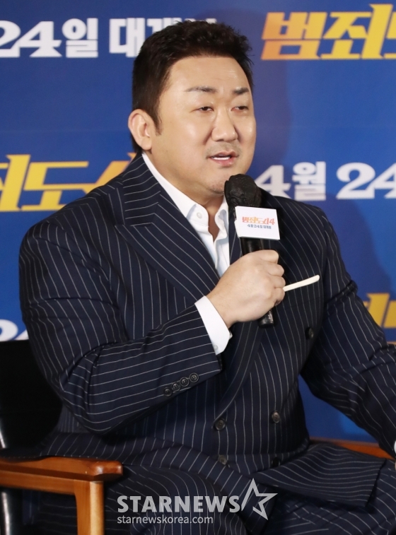 배우 마동석이 11일 오전 서울 메가박스 성수점에서 진행된 영화 '범죄도시4'(감독 허명행) 제작발표회에 참석해 질문에 답하고 있다. /2024.03.11 /사진=이동훈 기자