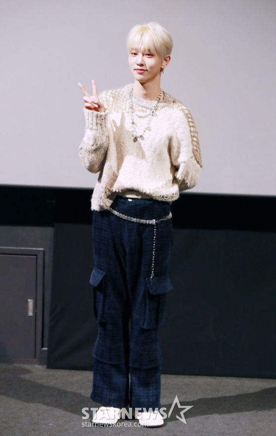그룹 드리핀(DRIPPIN) 협이 3일 오후 서울 CGV용산아이파크몰에서 진행된 네 번째 싱글 ‘뷰티풀 메이즈'(Beautiful MAZE) 발매기념 기자간담회에 앞서 포즈를 취하고 있다. /2024.04.03 /사진=이동훈