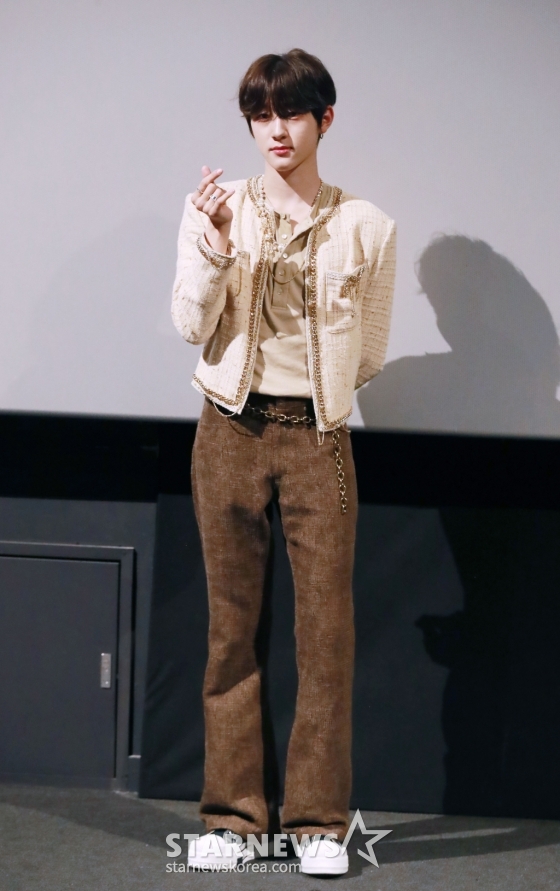 그룹 드리핀(DRIPPIN) 민서가 3일 오후 서울 CGV용산아이파크몰에서 진행된 네 번째 싱글 ‘뷰티풀 메이즈'(Beautiful MAZE) 발매기념 기자간담회에 앞서 포즈를 취하고 있다. /2024.04.03 /사진=이동훈