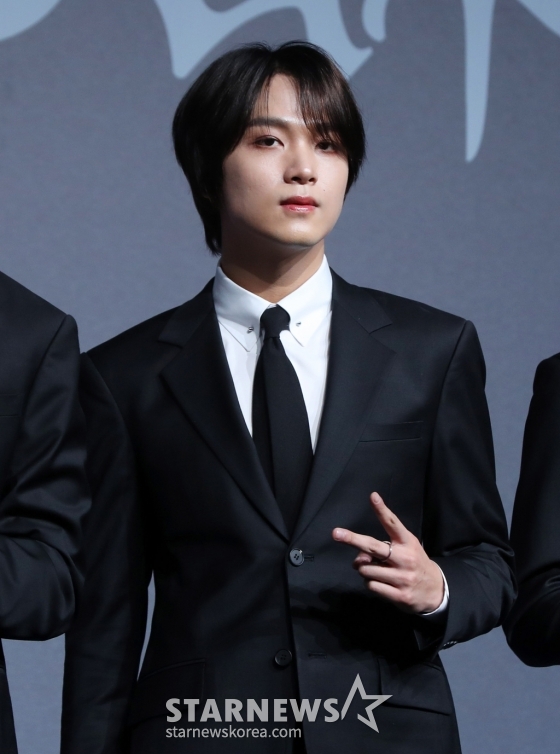 [서울=뉴시스] 김혜진 기자 = 그룹 NCT 드림 해찬이 25일 오후 서울 광진구 워커힐에서 열린 새 앨범 '드림 이스케이프'(DREAM( )SCAPE) 발매 기념 기자간담회에서 포즈를 취하고 있다. 2024.03.25. jini@newsis.com /사진=김혜진