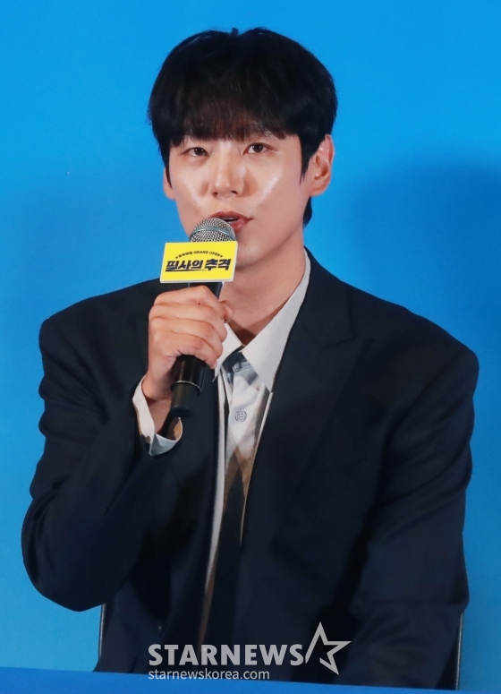 배우 곽시양이 13일 오후 서울 CGV 용산아이파크몰에서 진행된 영화 '필사의 추격'(감독 김재훈) 언론시사회 및 기자간담회에 참석해 질문에 답하고 있다. /2024.08.13 /사진=이동훈
