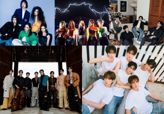 뉴진스, 르세라핌, 데이식스, TWS, NCT127(왼쪽 위부터 시계 방향) /사진=어도어, 쏘스뮤직, JYP엔터테인먼트, 플레디스엔터테인먼트, SM엔터테인먼트