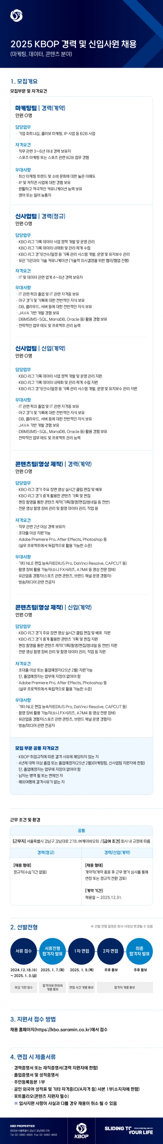 2025년 KBOP 채용 공고문. /그래픽=KBO 제공