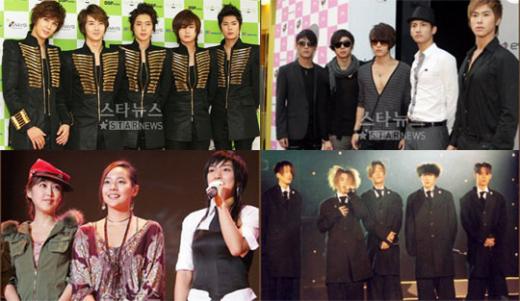SS501, 동방신기, H.O.T, S.E.S(왼쪽 위부터 시계방향)