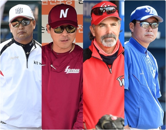 (왼쪽부터) 김진욱, 장정석, 힐만, 김한수