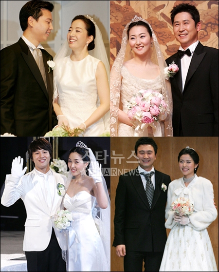 쌍춘년에 화촉을 밝힌 커플들. 오른쪽위부터 시계방향으로 신동엽-선혜윤PD, 주영훈-이윤미, 차태현-최석은씨, 노현정 아나-정대선씨.