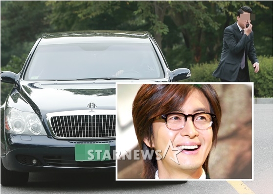배용준과 그가 27일 결혼식장에 타고 등장한 마이바흐 62S /사진=김창현 기자