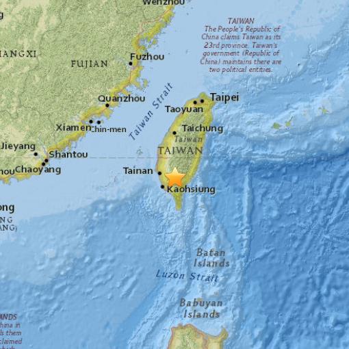 대만 남부에서 규모 6.4의 지진이 발생했다./사진=미국지질조사국(USGS)