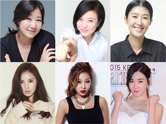 라미란, 김숙, 홍진경, 티파니, 제시, 민효린(사진 위 왼쪽부터 시계방향)/사진제공=씨제스엔터테인먼트, 코엔스타즈, JYP엔터테인먼트, YMC엔터테인먼트, SM엔터테인먼트