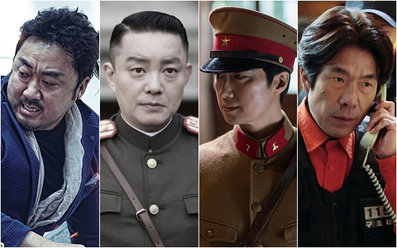 사진 왼쪽부터 '부산행'의 마동석, '인천상륙작전'의 이범수, '덕혜옹주'의 박해일, '터널'의 오달수 / 사진=스틸컷