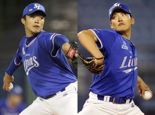삼성 라이온즈 우완 장필준과 좌완 백정현. /사진=삼성 라이온즈 제공
