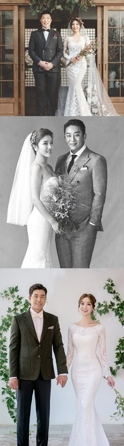나지완 양미희 커플, 정의윤 이하야나 커플, 한동민 전벼리 커플(위쪽부터) /사진=KIA 타이거즈, SK 와이번스 제공