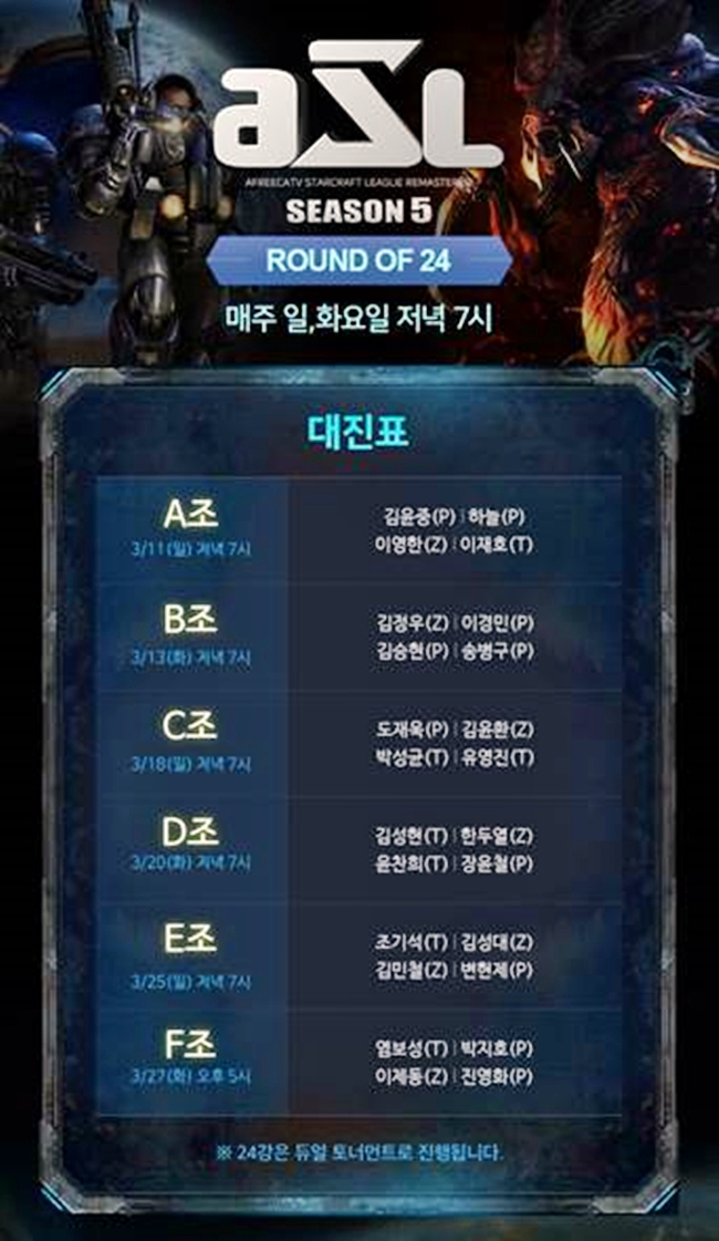 ASL 24강 대진표 /표=아프리카TV 제공