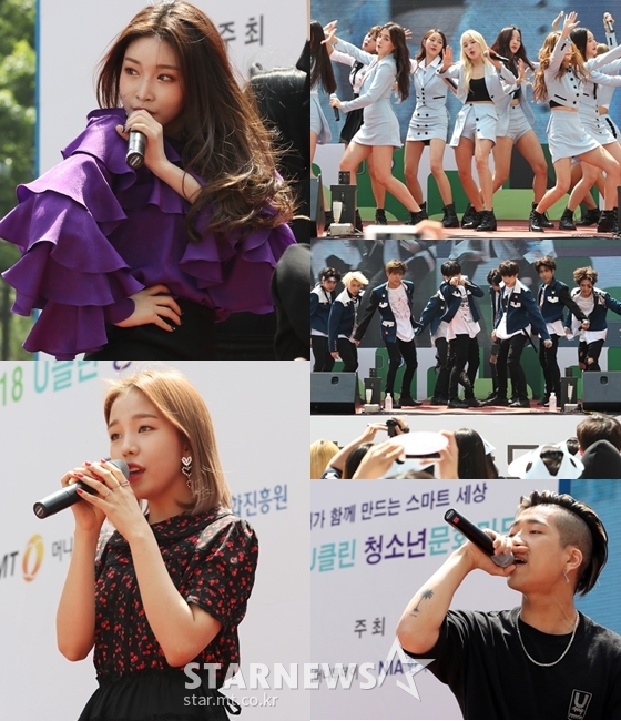 가수 청하, 모모랜드, 스트레이키즈, 주노플로, 백아연(왼쪽부터 시계방향)/사진=이기범 기자