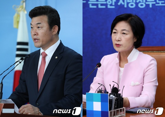 김경수 경남도지사에 대한 구속영장이 청구된 가운데, 윤영석 자유한국당 수석대변인(왼쪽)과 추미애 더불어민주당 대표과 상반된 반응을 보였다. /사진=뉴스1