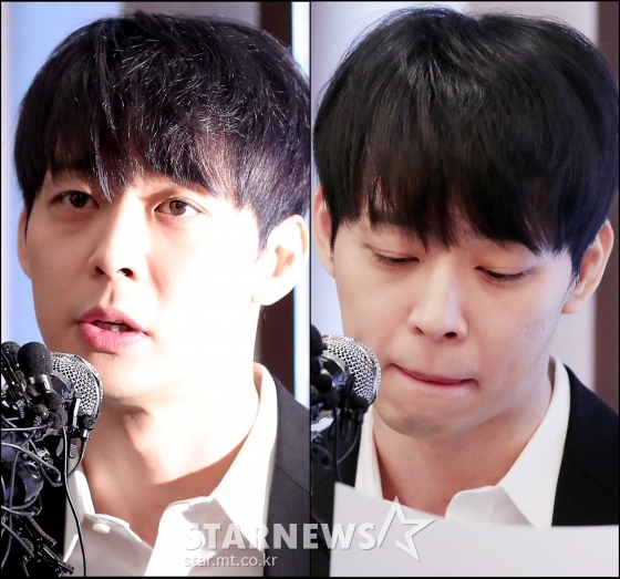 JYJ 박유천이 10일 오후 서울 중구 프레스센터에서 전 연인 황하나 마약 혐의 관련 '연예인 A씨'로 지목되고 있는 것에 대해 긴급 기자회견을 갖고 있다. /사진=김창현 기자