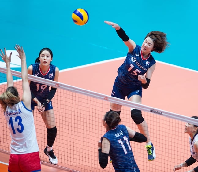지난해 6월 2019 FIVB(국제배구연맹) VNL(발리볼네이션스리그) 세르비아전에서의 강소휘./사진=FIVB