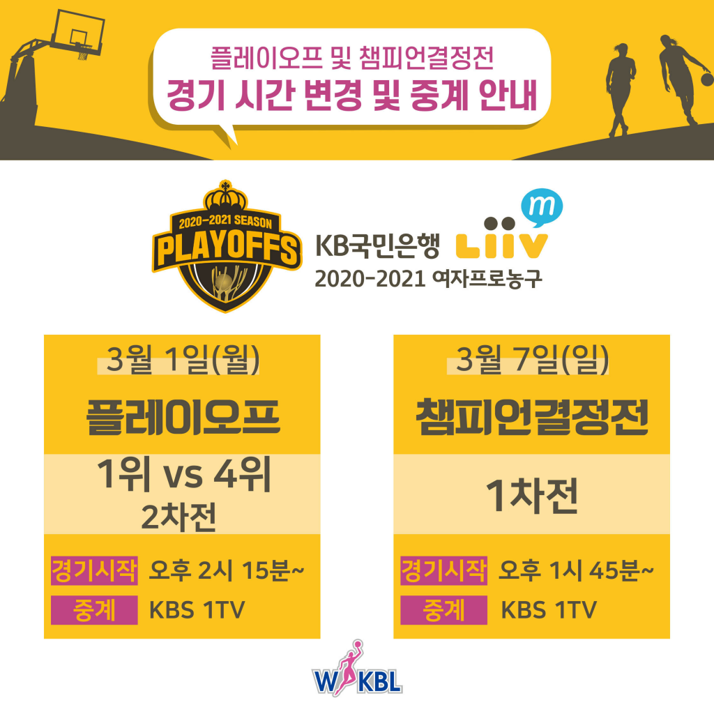 변경된 경기 시간과 중계 안내. /사진=WKBL 제공