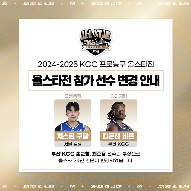 KBL이 2024~2025시즌 올스타전 출전선수 변경을 알리고 있다. /사진=KBL 제공