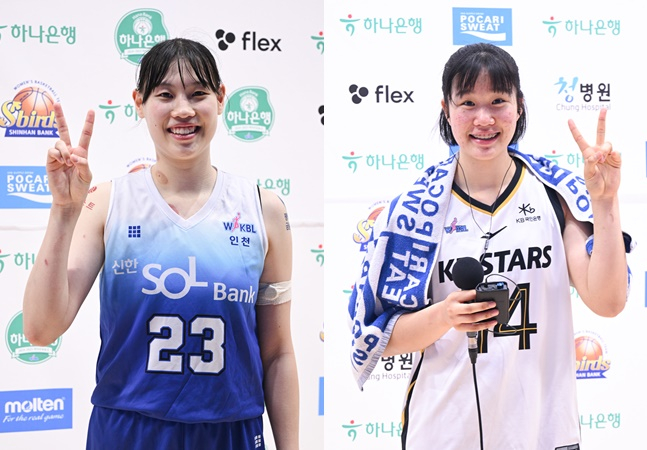 신한은행 홍유순-KB스타즈 송윤하(왼쪽부터). /사진=WKBL 제공