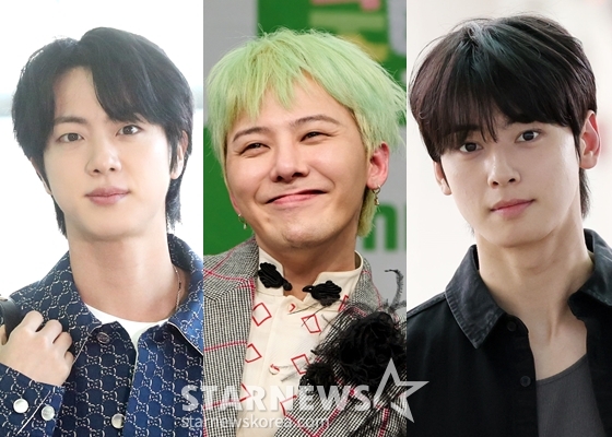 방탄소년단 진, 빅뱅 지드래곤, 아스트로 차은우(왼쪽부터) /사진=스타뉴스