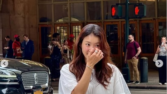 '둘째 임신' 이시영, 뉴욕서 아들과..볼록 나온 D라인 '포착' 