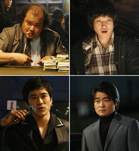 사진 왼쪽부터 시계방향으로 '타짜'에 출연한 박무석 역의 김상호, 짝귀 역의 주진모, 빨찌산 역의 김경익, 용해 역의 백도빈. ⓒ싸이더스FNH