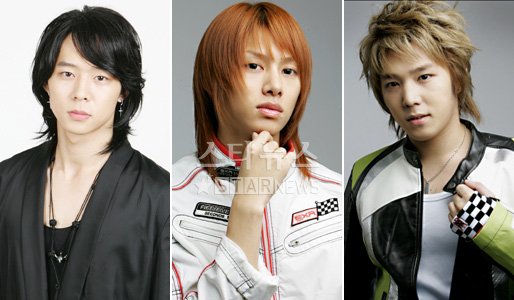 <왼쪽부터 동방신기의 믹키유천, 슈퍼주니어의 김희철,강인>