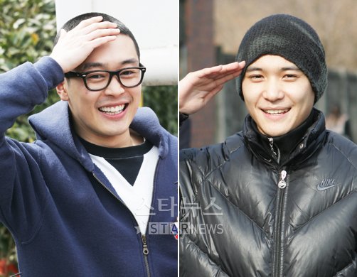 지난 3월 입대 당시의 이켠과 지난해 12월 입대 당시의 김태형. ⓒ머니투데이 스타뉴스