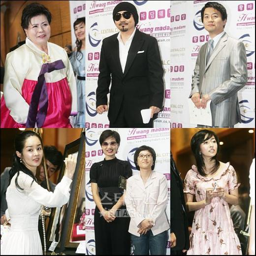 ↑많은 동료들이 하리수-미키정의 결혼식에 참석해 두 사람의 앞날을 축복했다.(왼쪽 위부터 시계 방향으로 하리수의 어머니, 가수 박상민, 아나운서 신영일, 가수 겸 탤런트 심은진, 개그우먼 송은이와 박미선, 하리수의 의자매 탤런트 김가연)