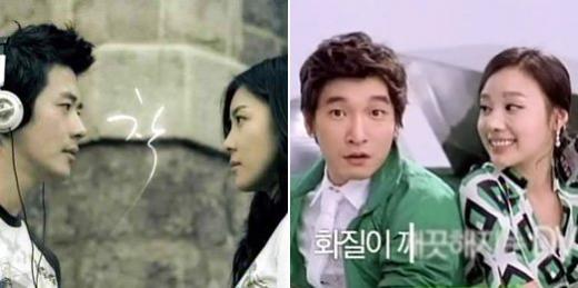 왼쪽부터 '뱅뱅' 광고의 권상우와 하지원, 'DV' 광고의 조승우와 김아중.