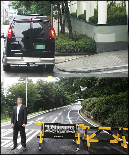 ↑<b>'뻗치기 돌입'</b> 김희선의 모습을 담기 위해 취재진이 기다리고 있던 김희선의 집 앞(위)과 김희선의 약혼식장 입구(아래)<임성균,홍기원 기자>