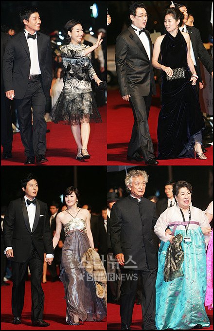 ↑김보연-전노민 부부, 문소리-장준환 부부, 엄앵란-신성일 부부, 김주혁-김지수(왼쪽 위부터 시계방향으로)가 레드카펫을 밟고 있다.