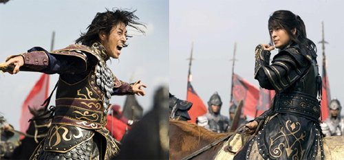 MBC '태왕사신기' 속 라이벌 관계인 '연호개' 윤태영(왼쪽)과 '담덕' 배용준