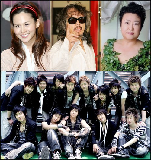 왼쪽부터 시계방향으로 아이비 전인권 방실이 슈퍼주니어