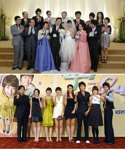 시청률 30%대를 기록하며 인기를 모으고 있는 KBS 2TV 주말극 '며느리전성시대'(위)와 1TV 일일극 '미우나 고우나'