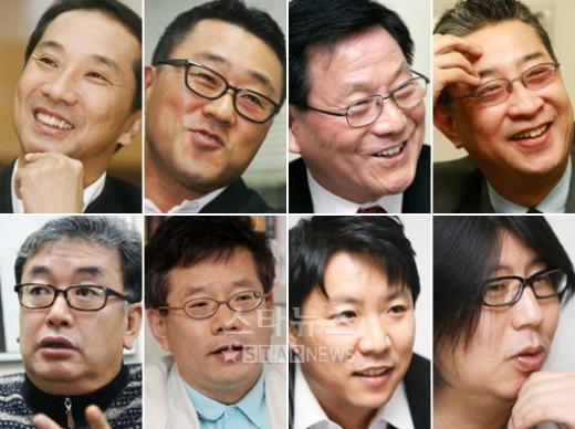 ⓒ<왼쪽 상단부터 시계방향으로 김주성 CJ엔터테인먼트 대표,유정훈 쇼박스 상무,김광섭 롯데엔터테인먼트 대표,김승범 스튜디오2.0대표,조성규 스폰지 대표,정의석 벤티지홀딩스 대표,최용배 청어람 대표,차승재 싸이더스FNH 대표>