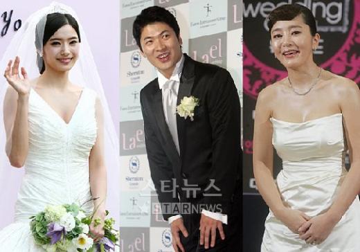 ↑결혼식 당일 취재진들에게 인사를 건네는 한채영,김상경,이승연