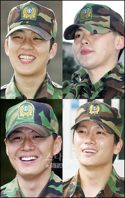 ↑국방의 의무를 성실히 마친 자랑스런 예비역 병장들의 미소(왼쪽 위부터 시계방향으로 박광현, 문희준, 지성, 연정훈)