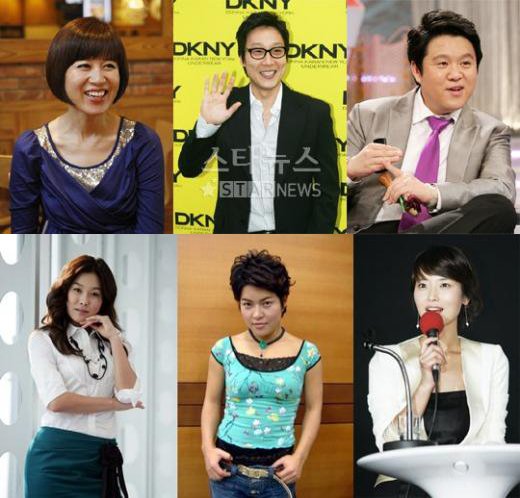 (왼쪽위부터 시계방향으로)'세바퀴'의 MC 박미선,이휘재,김구라와 '맛있는 퀴즈'의 정지영,조혜련,현영