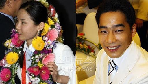 ↑남현희(왼쪽)와 이배영