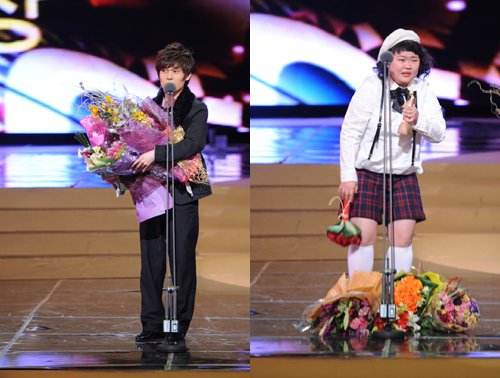 2008 SBS 연예대상 코미디부문 신인상을 수상한 김진곤(왼쪽)과 홍윤화 <사진=SBS>