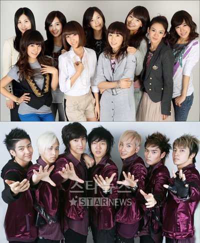 ↑소녀시대(위)와 슈퍼주니어