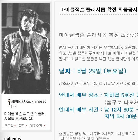 ↑'마이클잭슨 플래시몹 추진위원회' 블로그에 올라온 29일 퍼포먼스 최종공지.