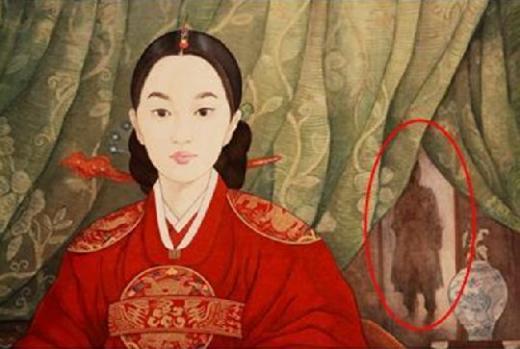 ↑ 영화 '불꽃처럼 나비처럼' 공식 홈페이지에 소개된 명성황후 초상화. 커튼 사이로 보이는 실루엣이 영화 속 명성황후의 호위무사 '무명'.