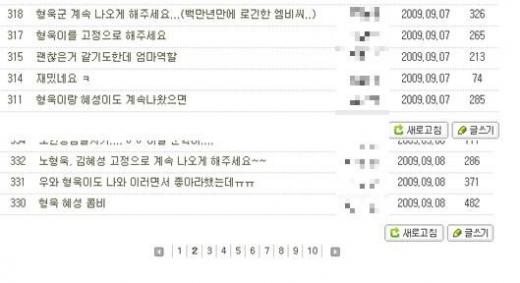 ↑MBC시트콤 '지붕뚫고 하이킥'의 시청자 게시판
ⓒMBC '지붕뚫고 하이킥' 홈페이지